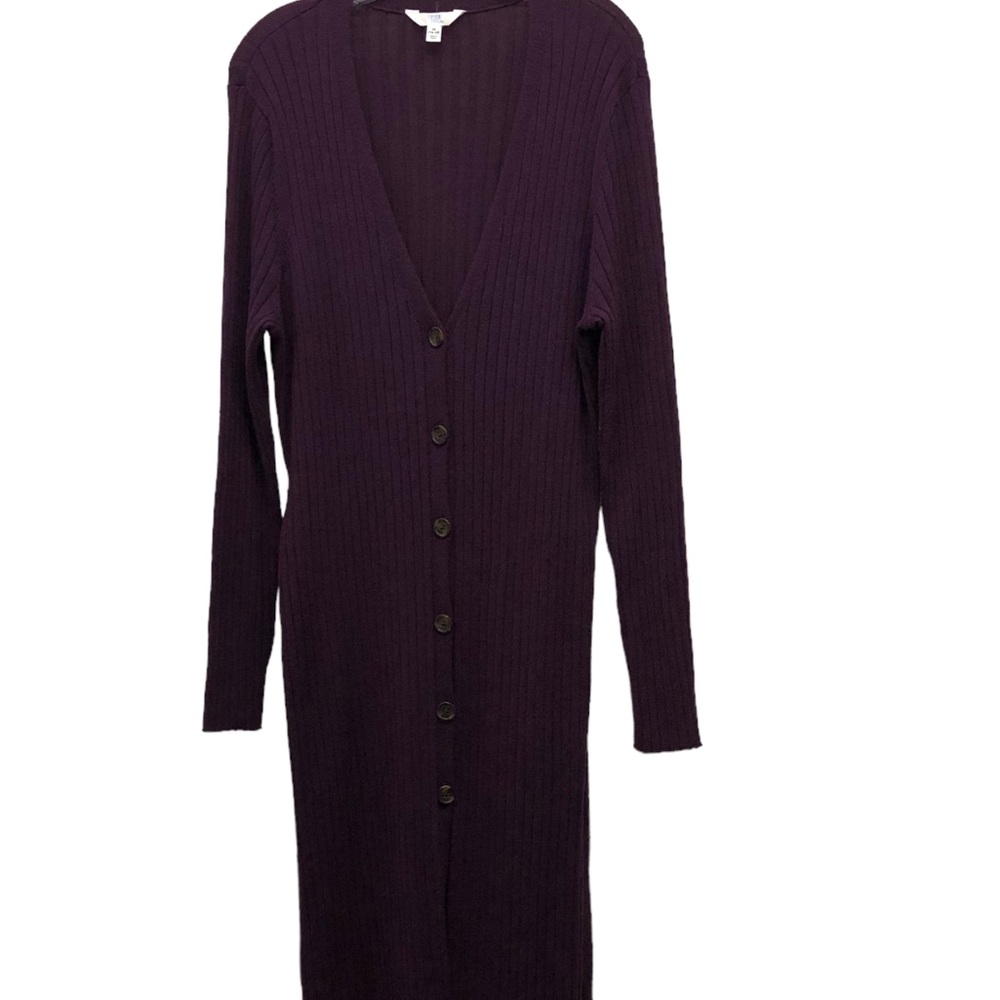 Time and Tru W Size XL Purple Long Sleeve Button Front Rib Cardigan with Belt